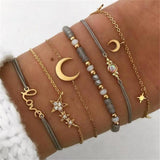 X-ROYAL Women Fashion Boho Turtle Heart Pearl Moon Shape Charm Bracelets Sets Lovers Gift Luxury Bohemian Style Female Bracelets