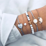 X-ROYAL Women Fashion Boho Turtle Heart Pearl Moon Shape Charm Bracelets Sets Lovers Gift Luxury Bohemian Style Female Bracelets